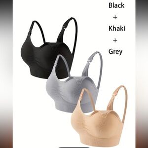 Women's Nursing Bra Set - Black, Gray, Tan